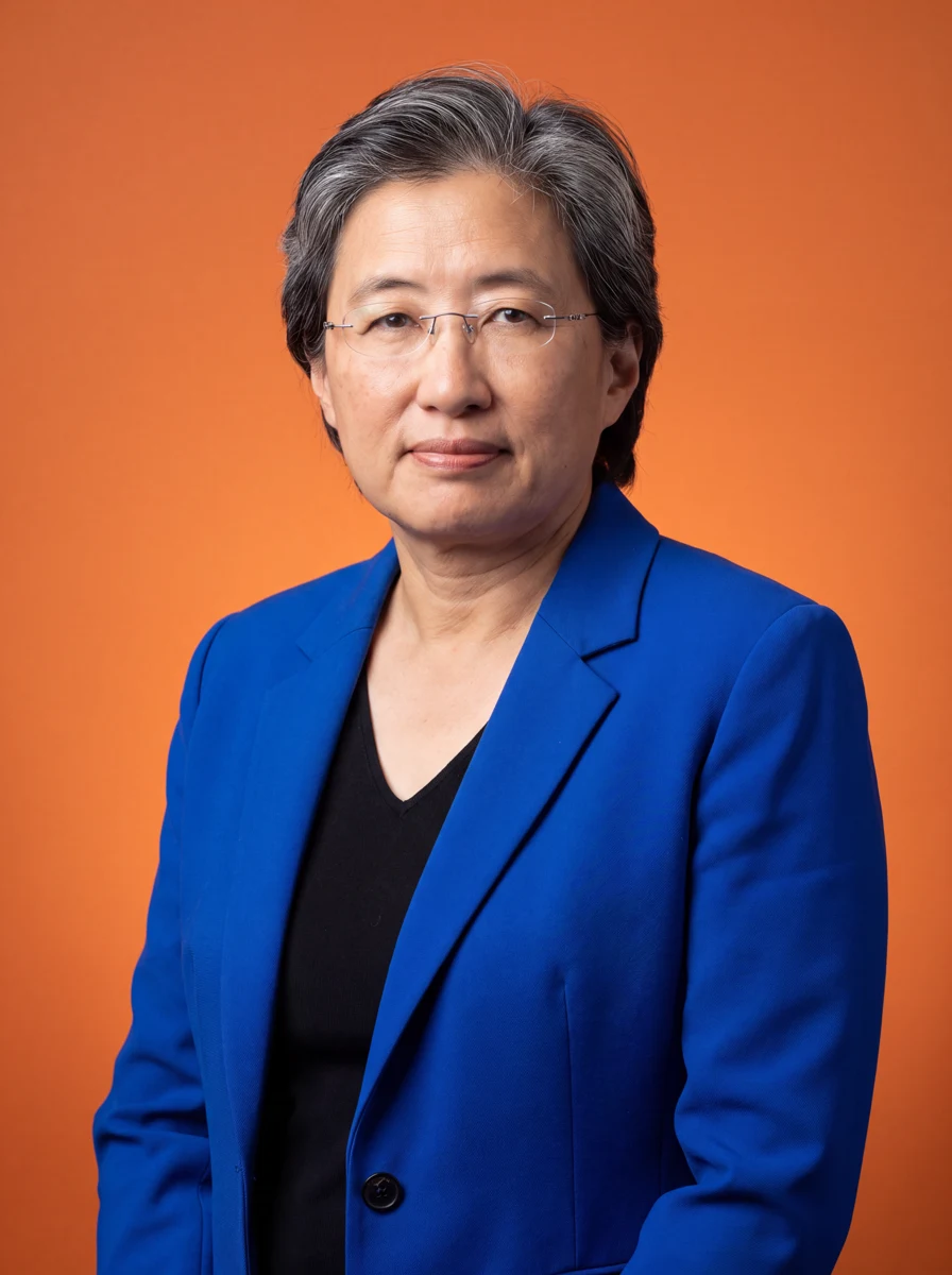 Nano Banana Pro realism-directed portrait of the right performer in a blue blazer against an orange backdrop