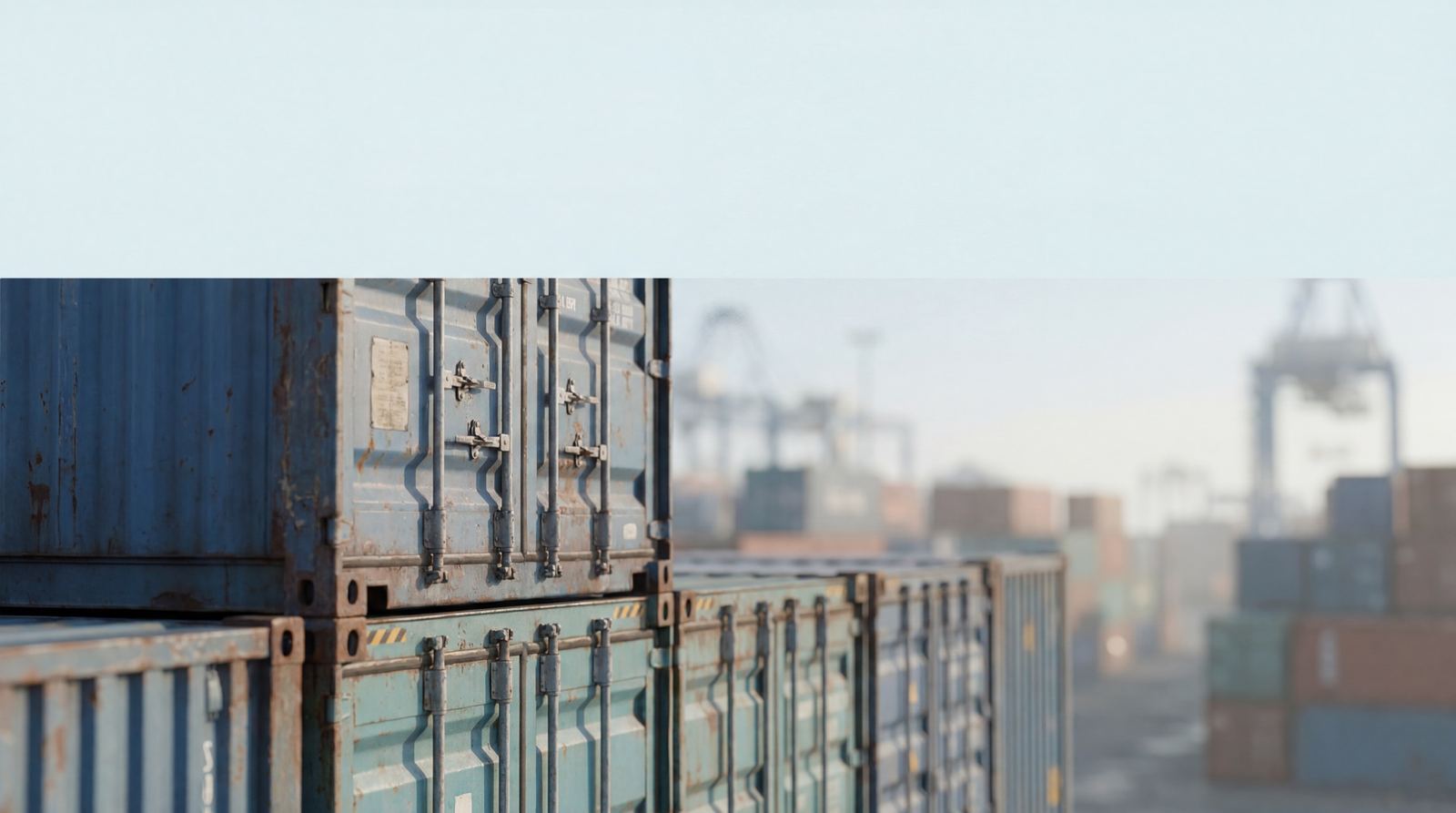 Neatly stacked shipping containers